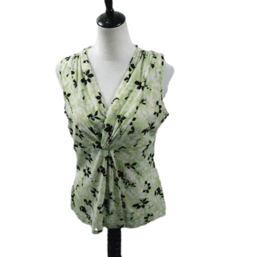 Liz Claiborne Lime Green Floral Sleeveless Top Size Large